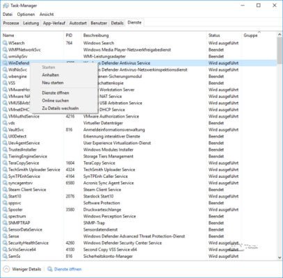 Dienste im Task-Manager