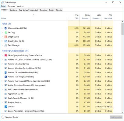 Vollständige Ansicht des Task-Managers