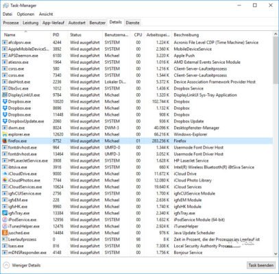 Detailansicht im Task-Manager