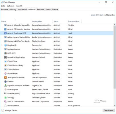 Autostart-Einträge im Task-Manager