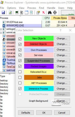 Process Explorer Farben