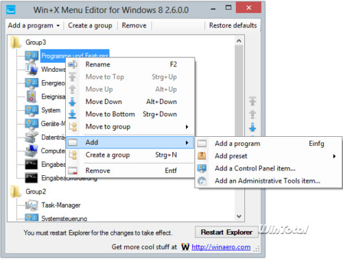 Win+X Menu Editor for Windows 10 and Windows 8 - Download - Kostenlos ...