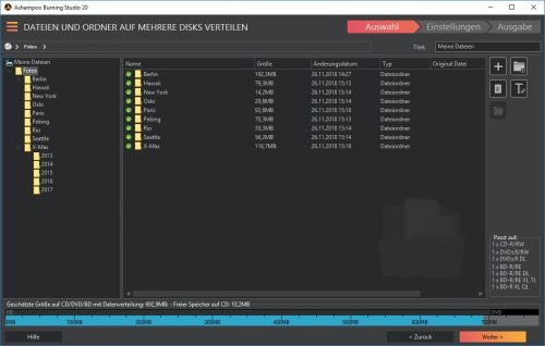 Ashampoo Burning Studio 20 Dateien und Ordner auf mehrere Disks verteilen