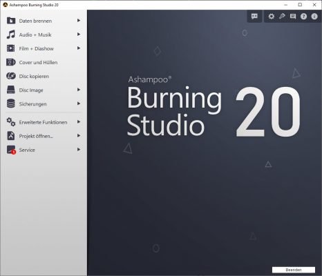 Ashampoo Burning Studio 20 kontrastreiche Oberfläche