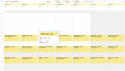 WM-Spielplan 2018 als Outlook-Kalender (iCal)