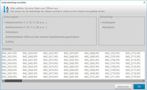 Sortierung der Bilder bei Ashampoo Slideshow Studio