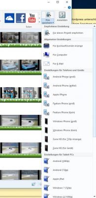 Exportmöglichkeiten im Windows Movie Maker