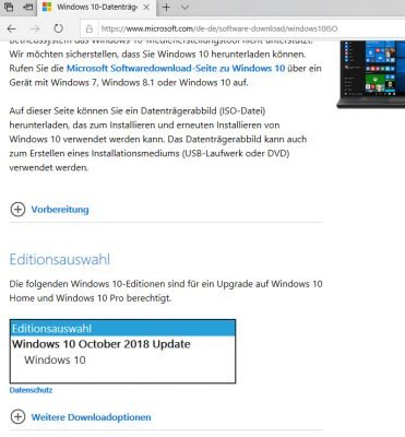 Windows 10-Datenträgerabbild (ISO-Datei) herunterladen