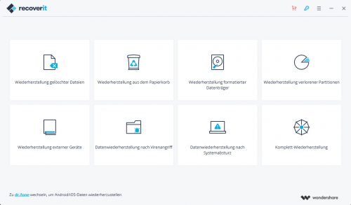 Wondershare Recoverit Pro Oberfläche