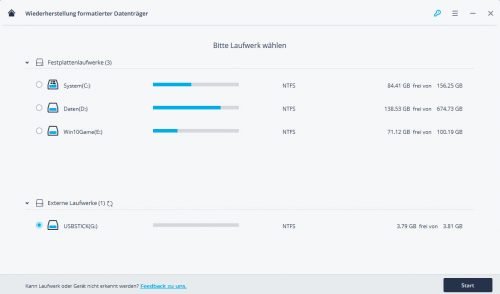 Auswahl formatierter Datenträger