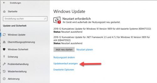 Windows 10 Windows Update Verlauf