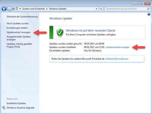 Windows 7 Windows Updateverlauf anzeigen