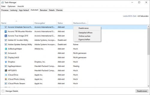 Autostart-Einträge in Windows 10