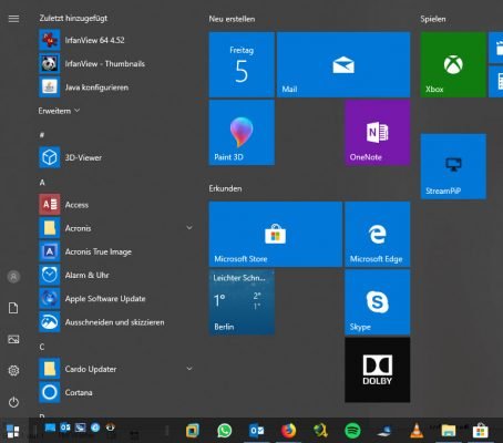 Startmenü im Windows 10 Dark Theme 