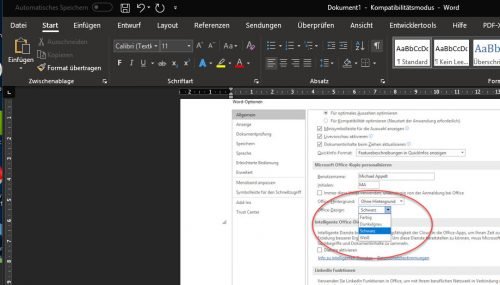 Microsoft Word im Dark Theme