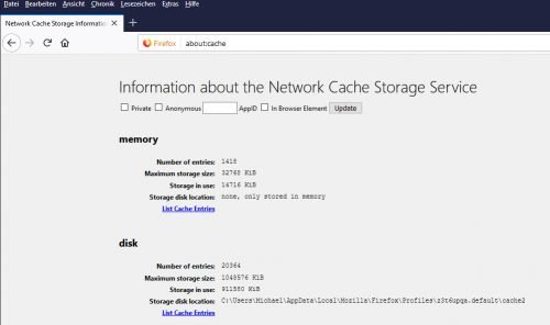 about cache in Firefox