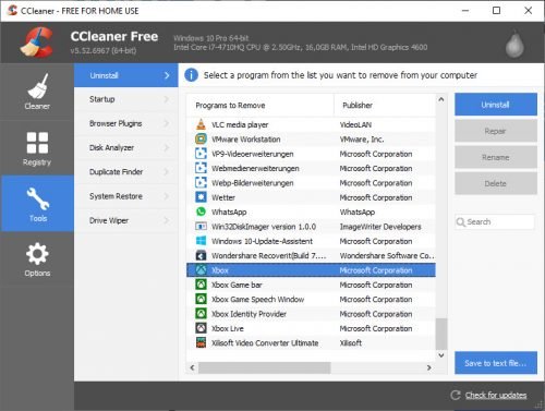 Ccleaner Apps deinstallieren