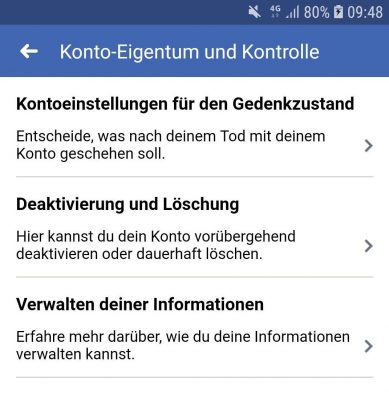 Facebook Mobile App Konto-Einstellungen