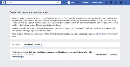 Facebook-Kontoinformationen herunterladen