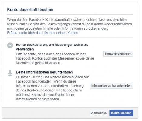 Facebook-Konto dauerhaft löschen