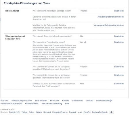 Facebook Privatsphären-Einstellungen