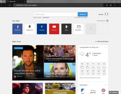 Anpassbare Internet Startseite von Microsoft Edge