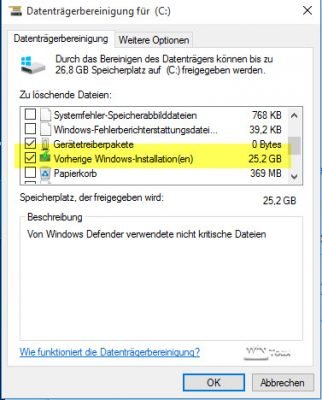 Vorherige Windows-Installation mit Cleanmgr entfernen