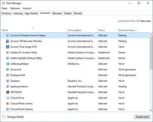 Mit dem Task-Manager von Windows 10 können Sie noch bequemer Autostart-Programme ändern