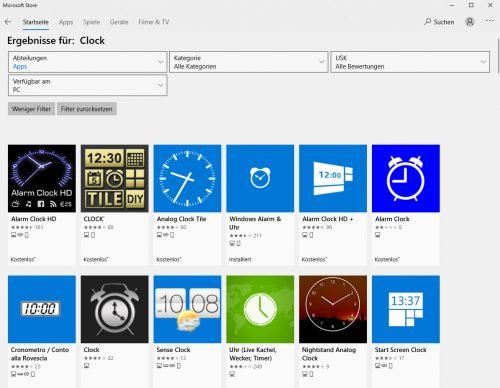 Windows Store mit dem Begriff Clock