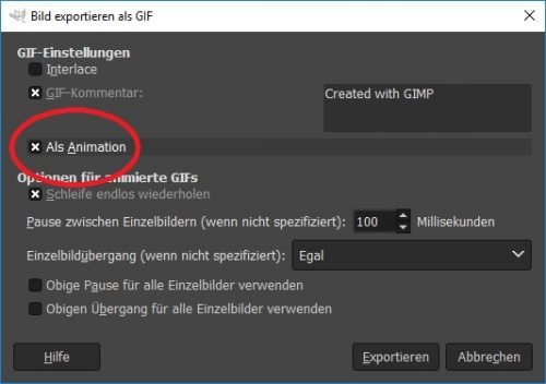 Bild als GIF exportieren in Gimp