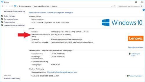 In unserem Test-Rechner sind insgesamt 8 GB Arbeitsspeicher verbaut.