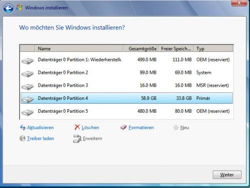 Löschen vom installierten Windows 10