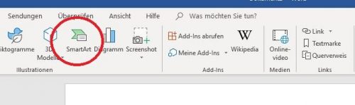 Ein SmartArt können Sie über den gleichnamigen Button einfügen