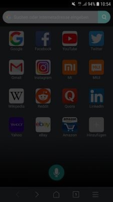 Der Nachtmodus im Xiaomi Mint Browser.