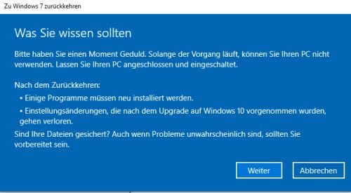 Zu Windows 7 zurückkehren