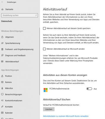 Aktivitätsverlauf in Windows 10