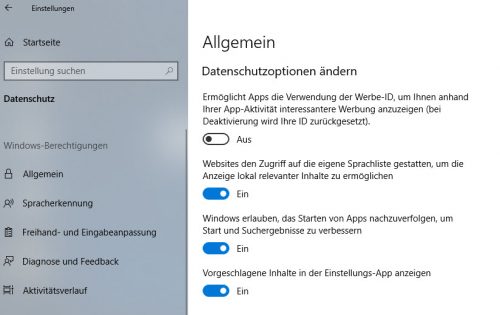 Allgemeine Datenschutzoptionen