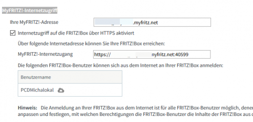 Berechtigter Benutzer für den MyFRITZ!-Internetzugriff