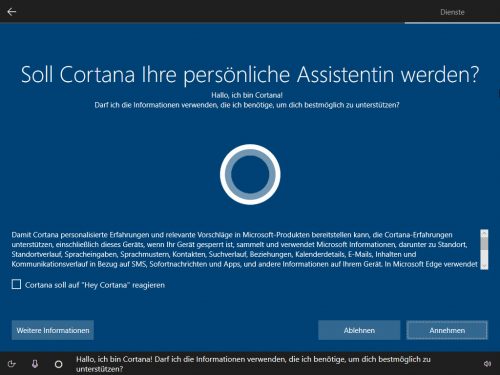 Cortana Einstellungen