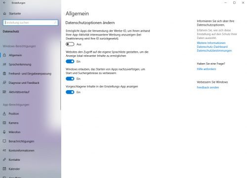 Datenschutz in Windows 10