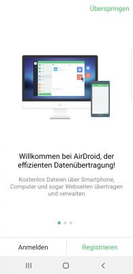 Registrierungsbildschirm von AirDroid 