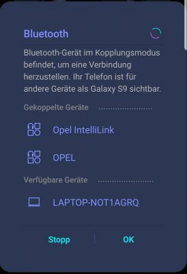 Anzeige der Bluetoothgeräte auf dem Handy