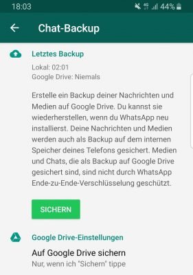 Chat Backup bei Whatsapp erstellen