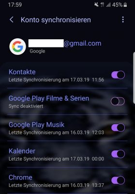 Übersicht Synchronisation Google Daten