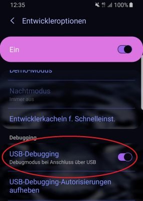 Aktivieren Sie USB-Debugging in den Entwicklereinstellungen Ihres Smartphones.