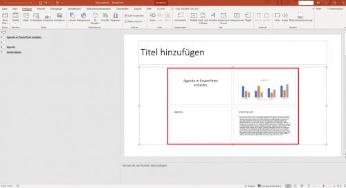 Die neu erstellte Agenda mit den vorher definierten Zoom-Objekten.