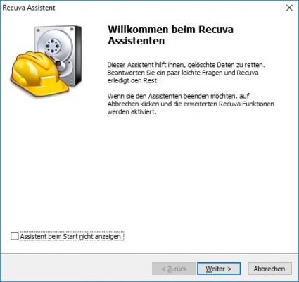 Der Recuva-Assistent leitet Sie durch den Wiederherstellungs-Prozess.