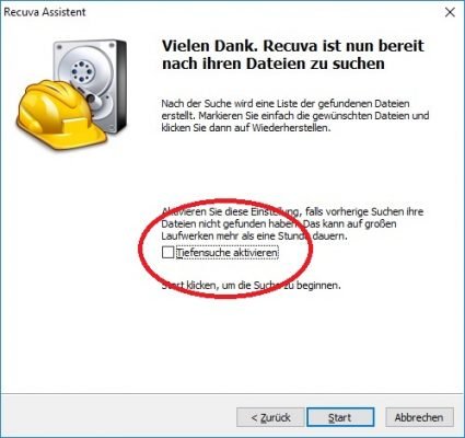 Recuva Tiefensuche kann auf USB-Sticks Daten retten