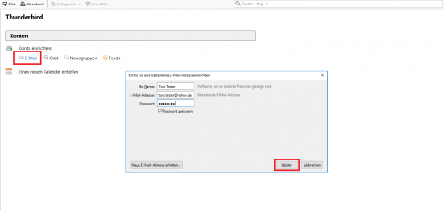 Anmeldung bei Thunderbird