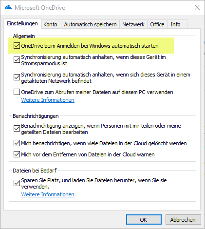 Onedrive konto löschen